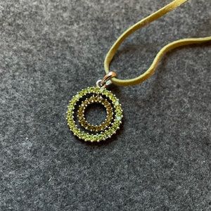 NWOT Green Crystal, Silver, and Leather Necklace